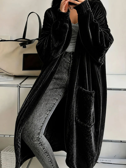 Women's Velvet Duster Coat Long Sleeve with Pockets