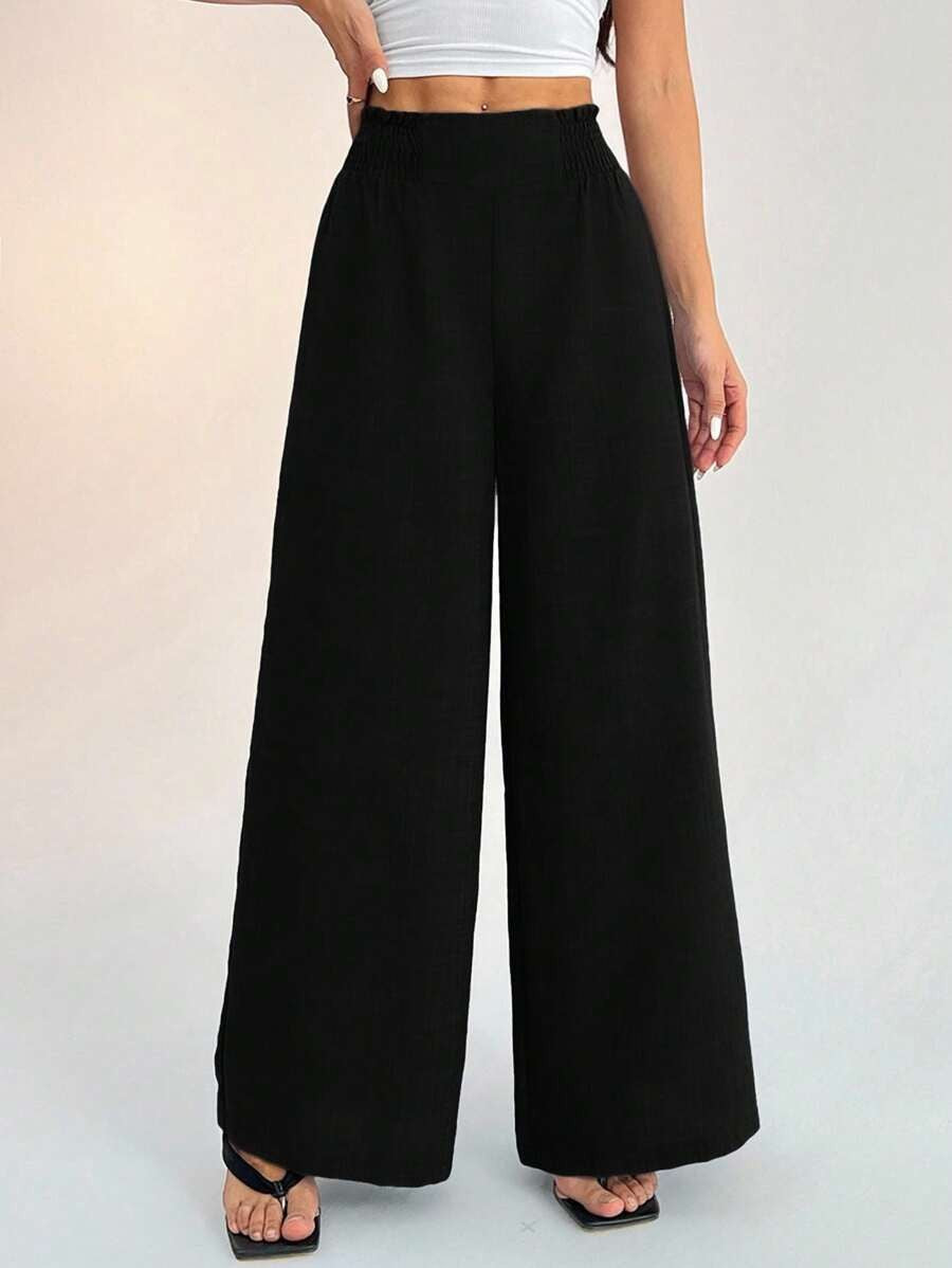 Women's Smocked High Waist Wide Leg Casual Pants
