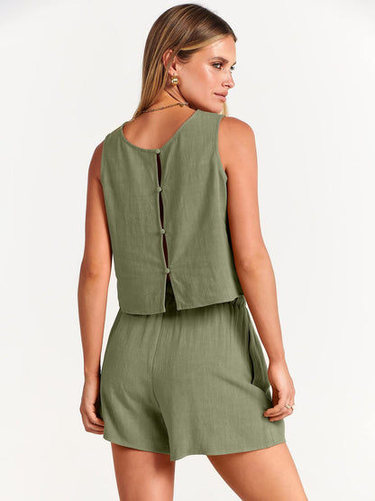 Sleeveless Top and Drawstring Shorts Two Piece Set