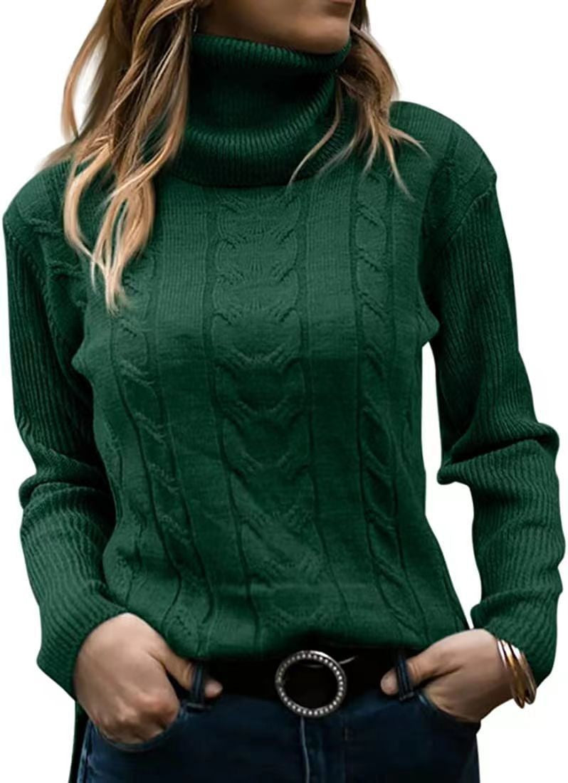 Women's Cable Knit Turtleneck Sweater Long Sleeve