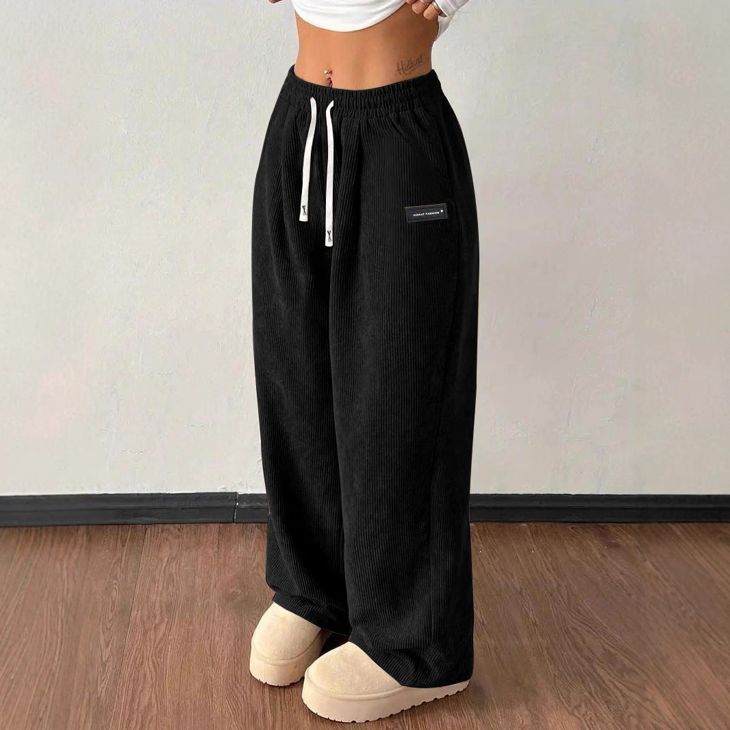 Women's Corduroy Wide Leg Pants Drawstring Waist Casual