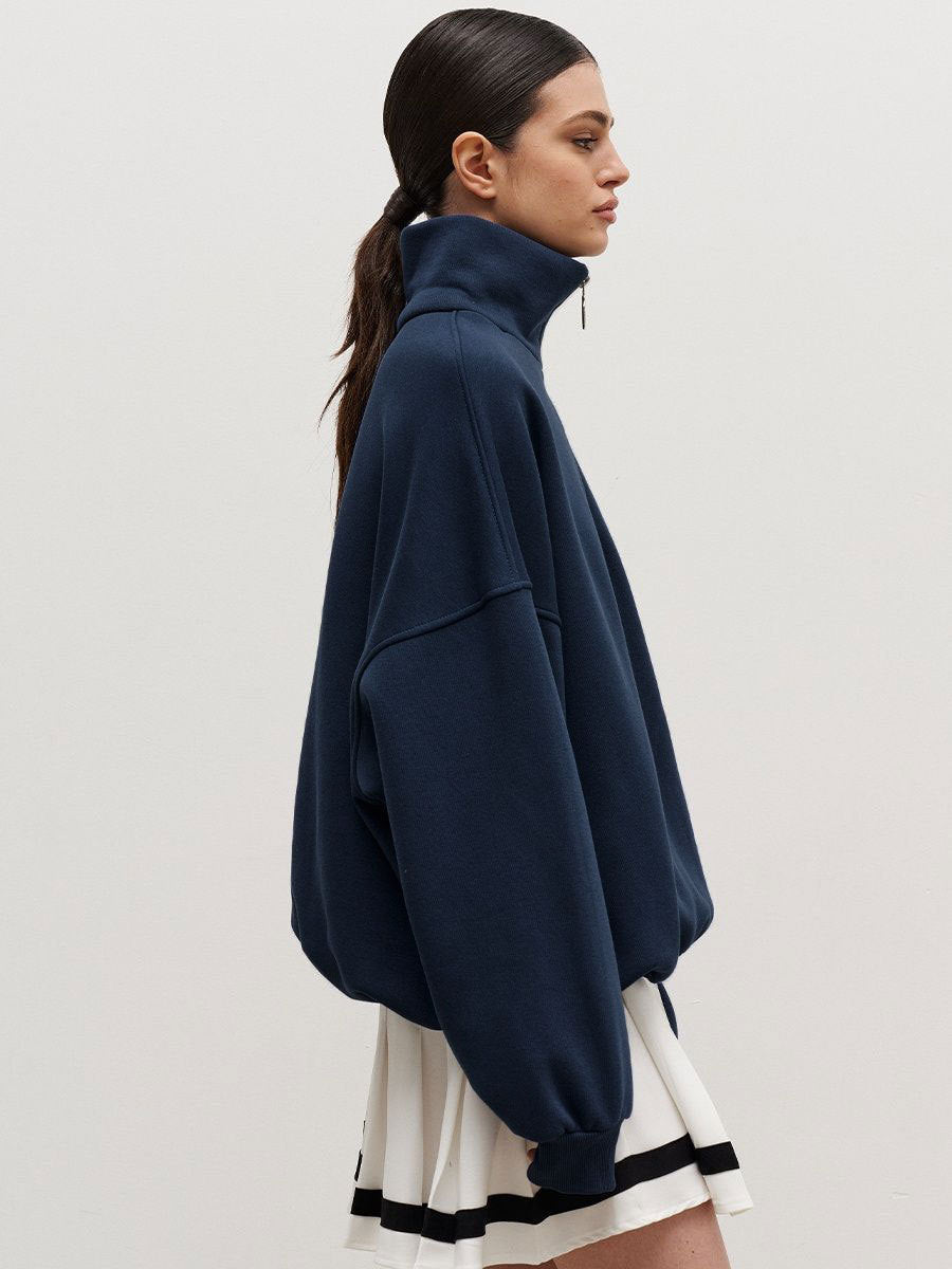 Women's Oversized Half Zip Collared Sweatshirt