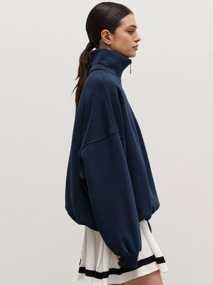 Women's Oversized Half Zip Collared Sweatshirt