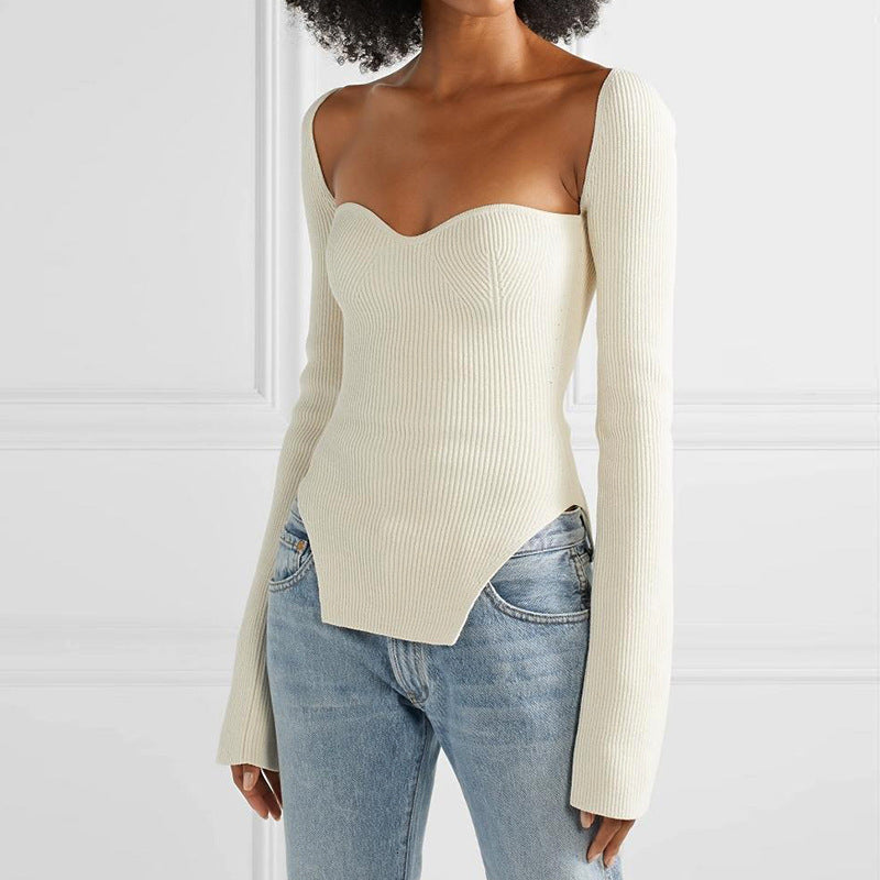 Women's Off Shoulder Ribbed Knit Fitted Sweater Top