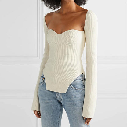 Women's Off Shoulder Ribbed Knit Fitted Sweater Top