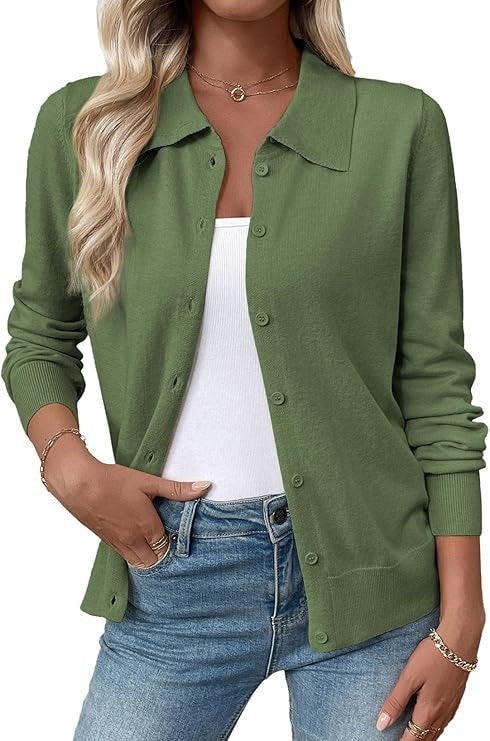 Women's Collared Button Down Fitted Knit Cardigan