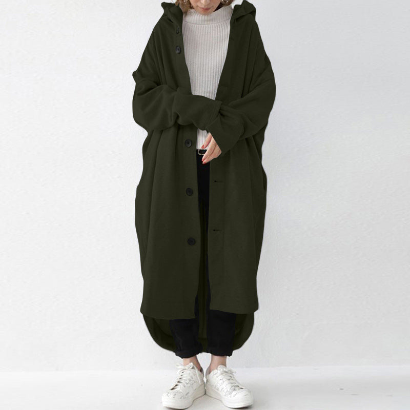 Women's Oversized Hooded Long Button Front Coat