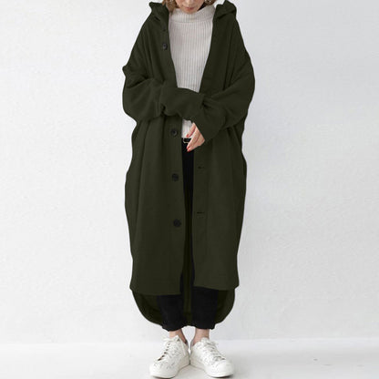 Women's Oversized Hooded Long Button Front Coat