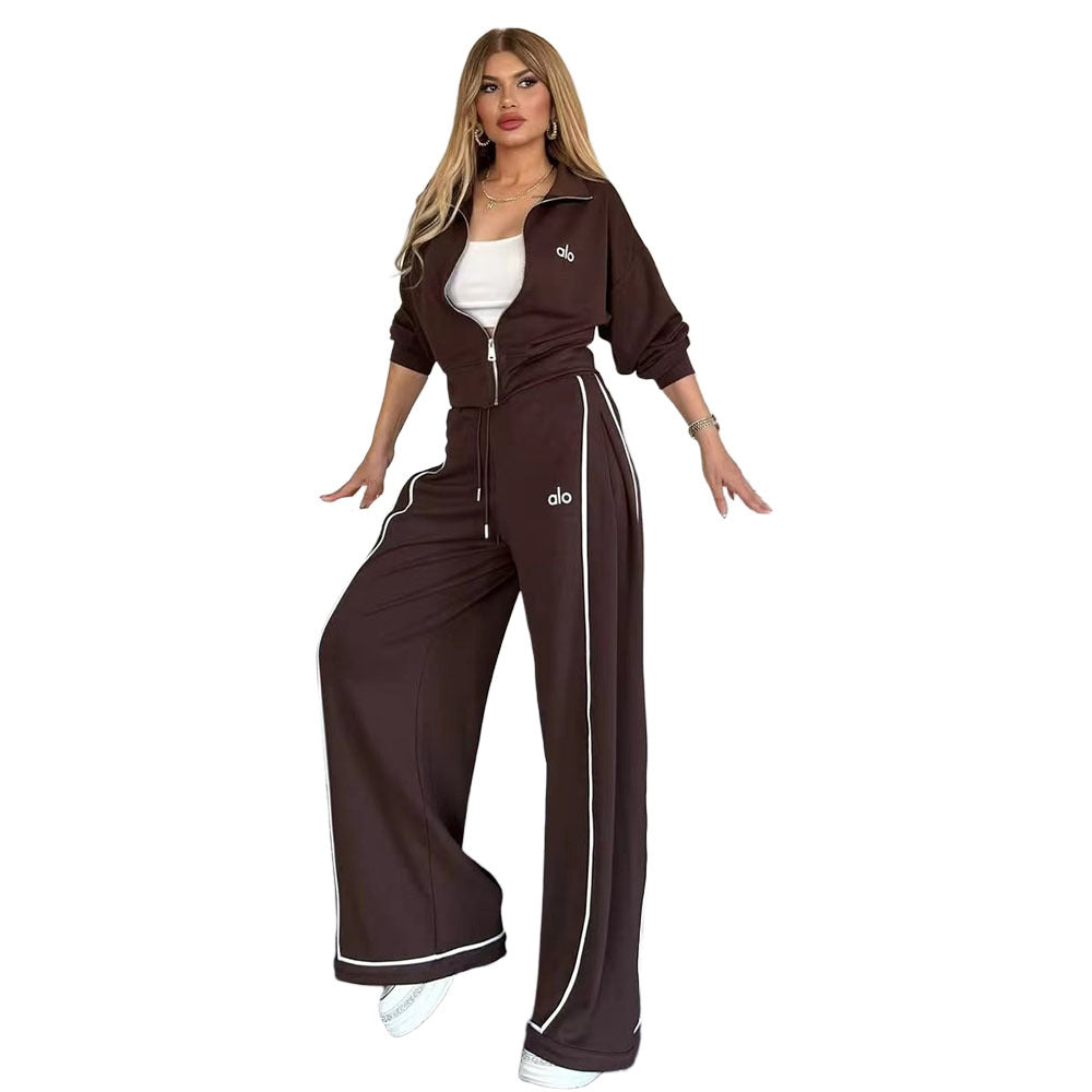 Women's 2 Piece Tracksuit Embroidered Wide Leg Pants Set