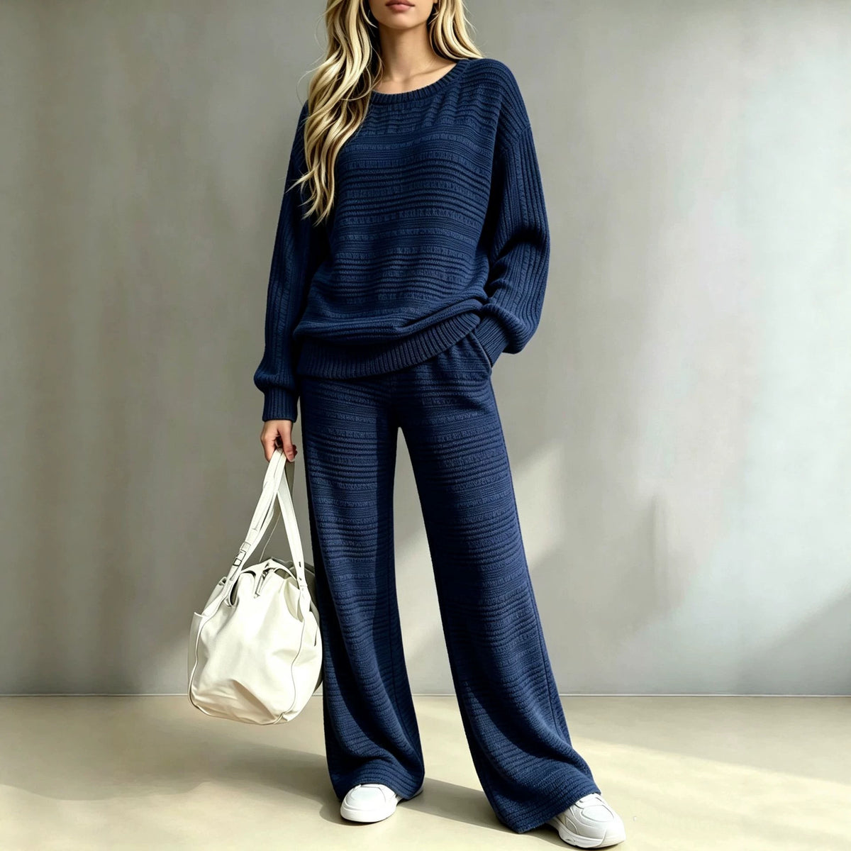Women's Ribbed Knit Two Piece Set Wide Leg Pants