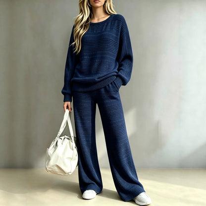 Women's Ribbed Knit Two Piece Set Wide Leg Pants