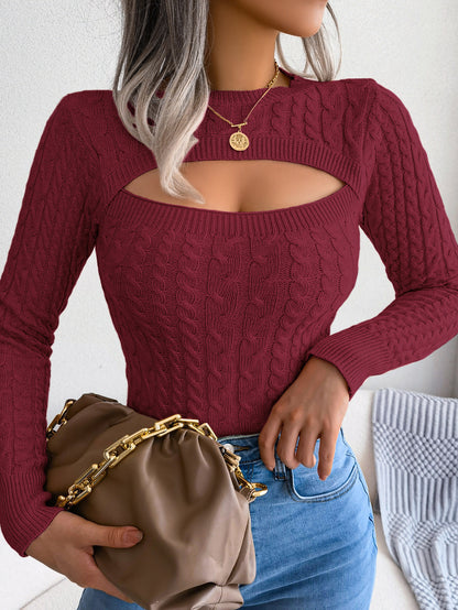 Women's Cutout Cable Knit Fitted Sweater