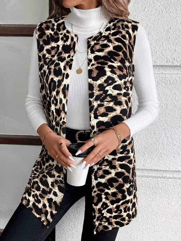 Women's Leopard Print Longline Fitted Vest