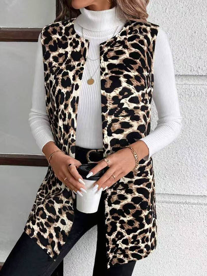 Women's Leopard Print Longline Fitted Vest
