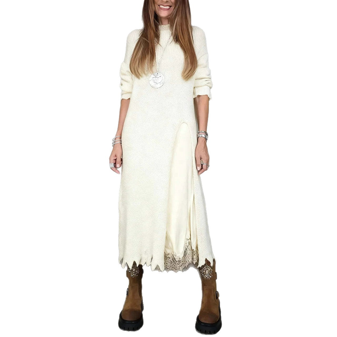 Women's Lace Maxi Slip Dress Cardigan Two Piece Set