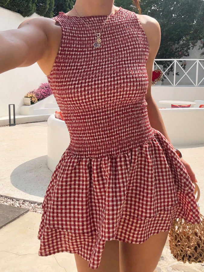 Plaid Off-Shoulder Puff Dress Women’s Spring Summer Trend