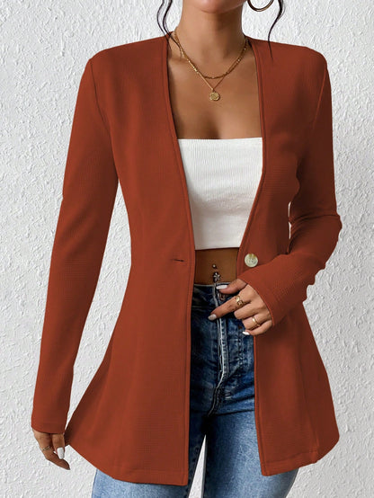 Womens Casual Blazer V Neck One Button Long Sleeve Jacket