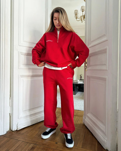 Women's Embroidered Quarter Zip Fleece Sweatsuit Set