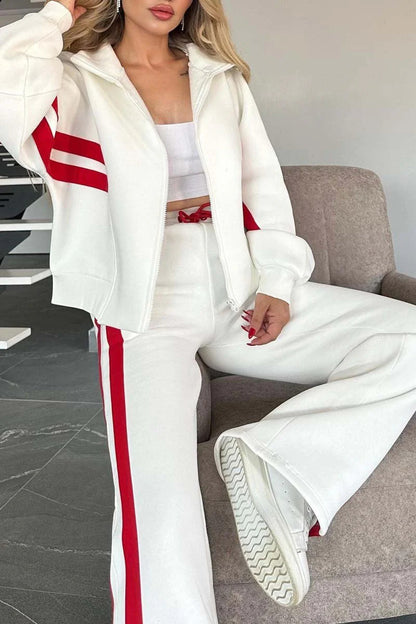 Y2K Striped Zip Up Track Jacket & Pants Set