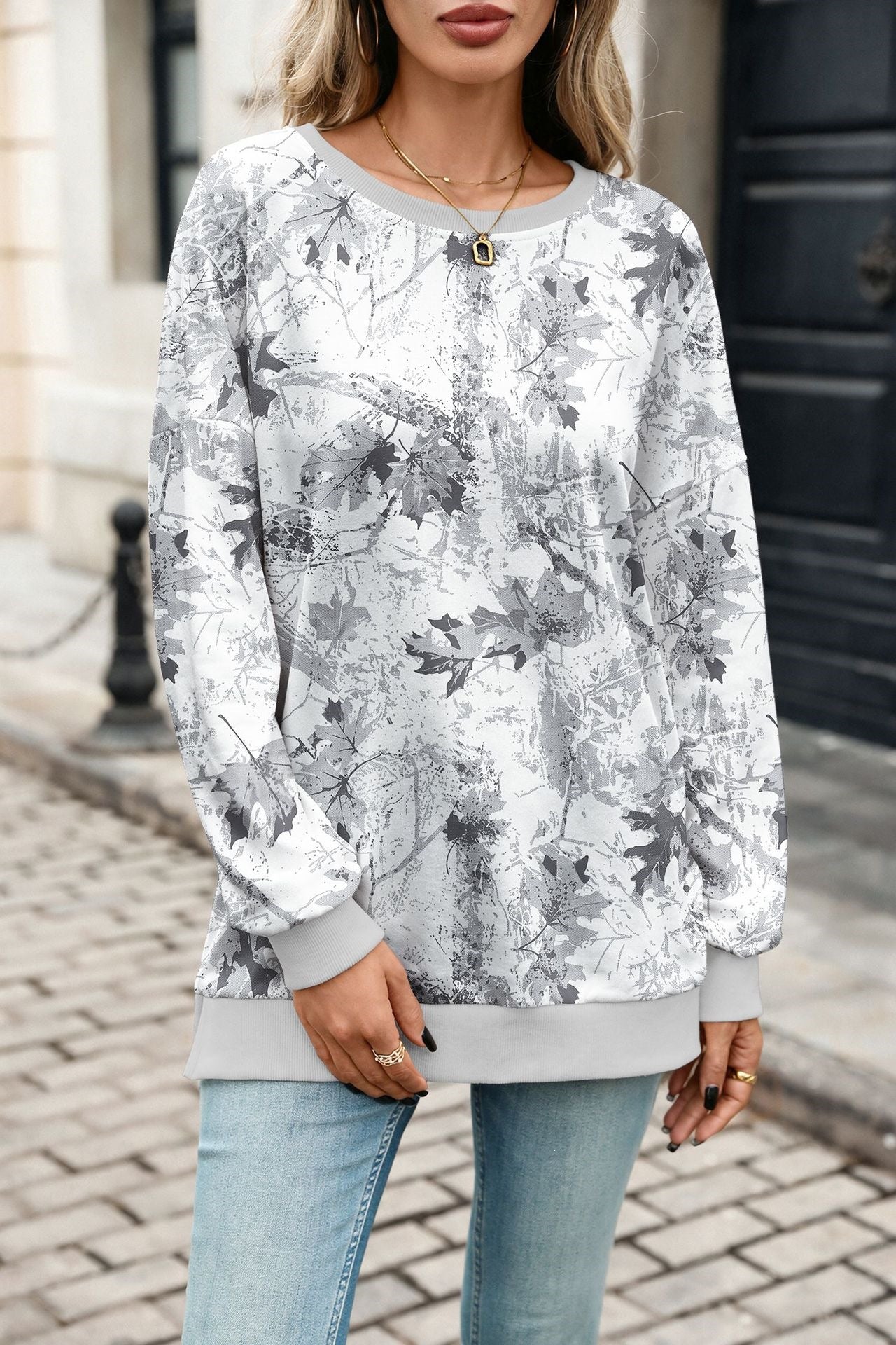 Women's Crewneck Sweatshirt Camo Print Long Sleeve Pullover