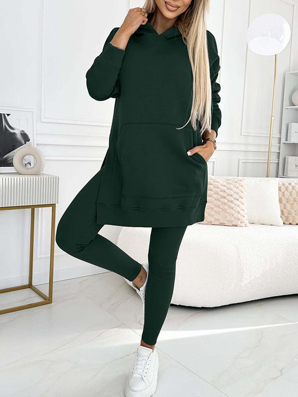 Women 2 Piece Hoodie Leggings Set Ribbed Lounge Tracksuit