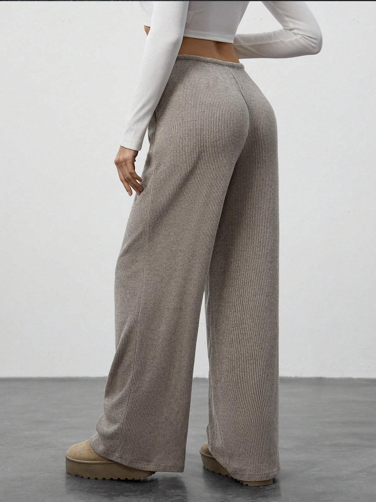 Women's Ribbed Drawstring Wide Leg Lounge Pants