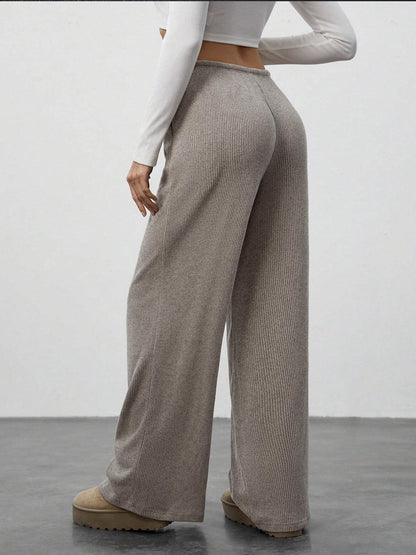 Women's Ribbed Drawstring Wide Leg Lounge Pants