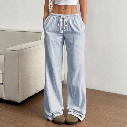 Women's Striped Wide Leg Drawstring Casual Pants