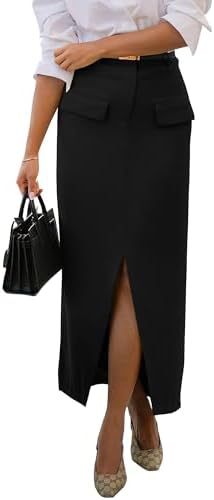 Elegant High Waist Midi Skirt with Front Slit