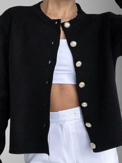 Women's Crew Neck Button Front Knit Cardigan Sweater