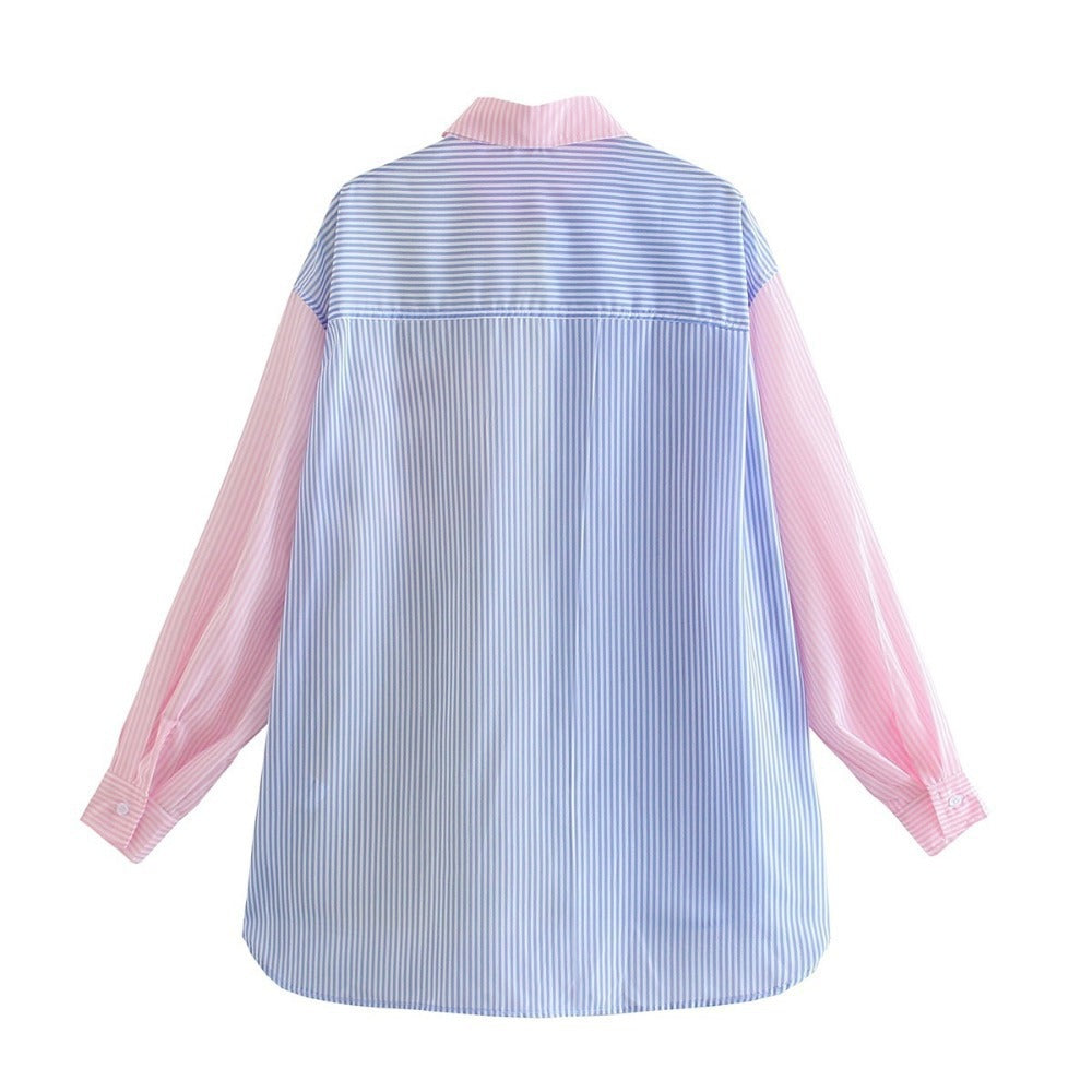 Women's Color Block Striped Oversized Button Down Shirt