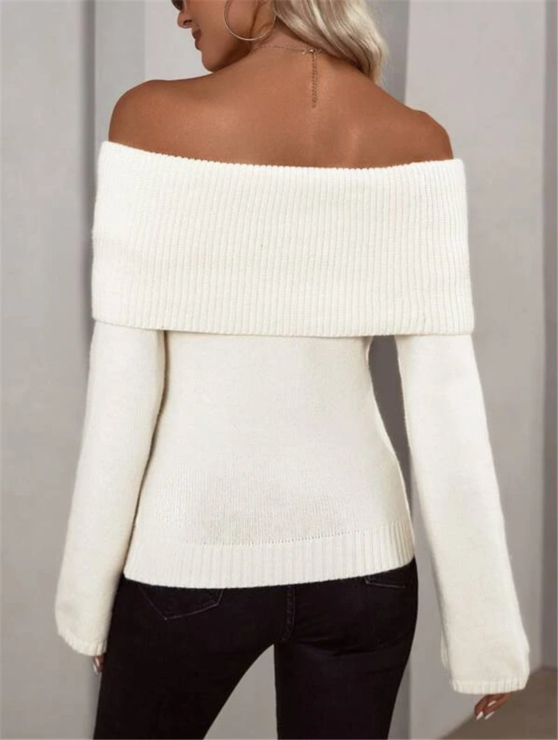 Women's Off The Shoulder Ribbed Knit Sweater Flare Sleeve