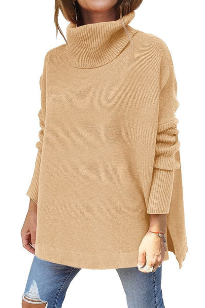 Womens Oversized Turtleneck Batwing Tunic Sweater