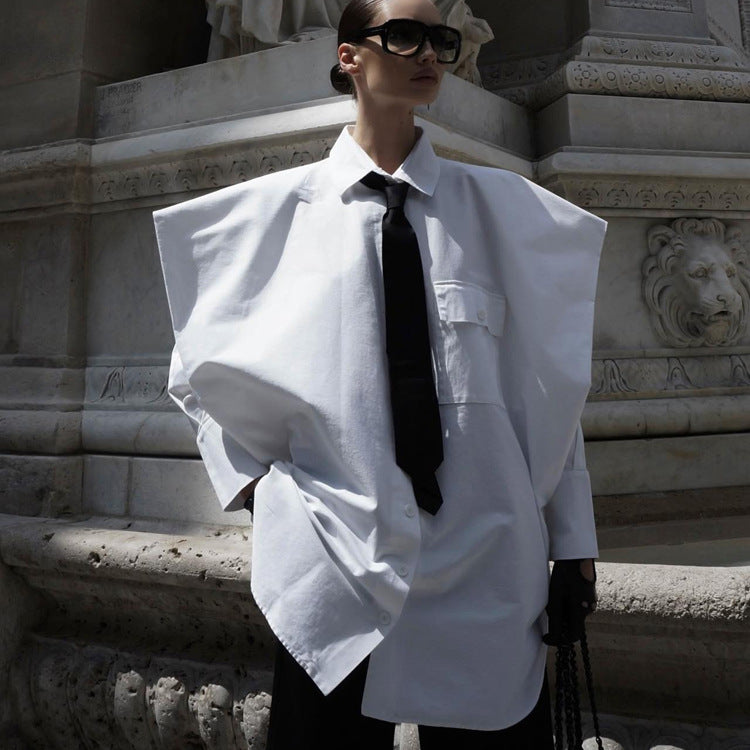 Oversized White Button Down Shirt With Tie Long Sleeve