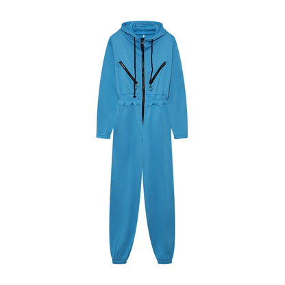 Women Hooded Zip Up Jumpsuit Long Sleeve Loungewear