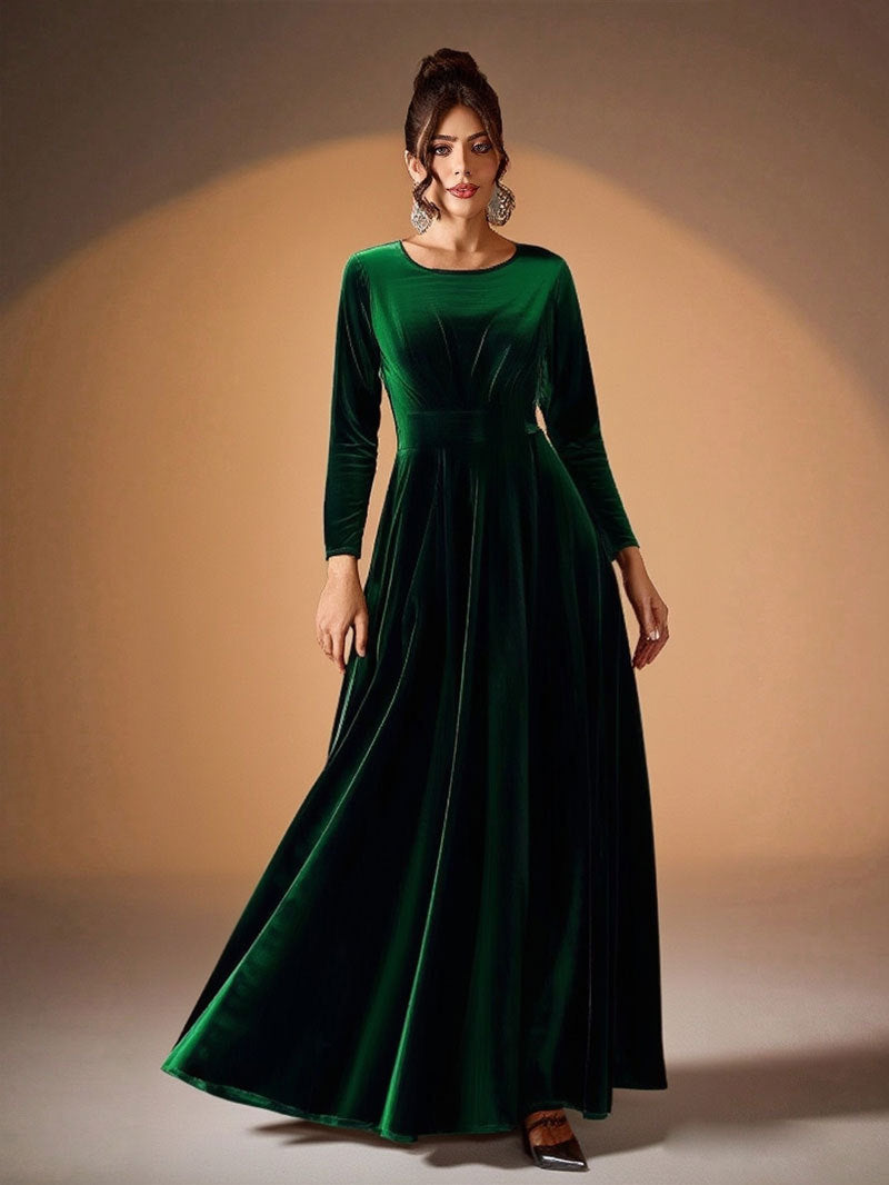Plus Size Velvet Long Sleeve Formal Maxi Dress