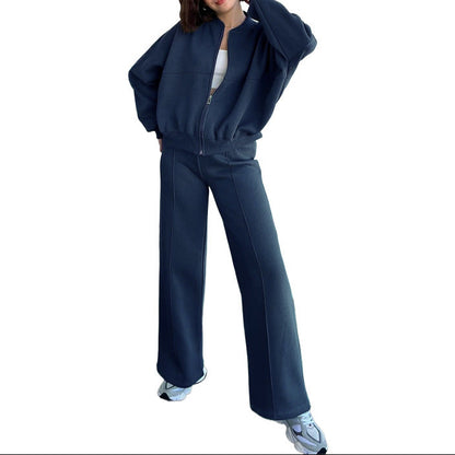Women's Oversized Zip Up Hoodie Wide Leg Pants Set