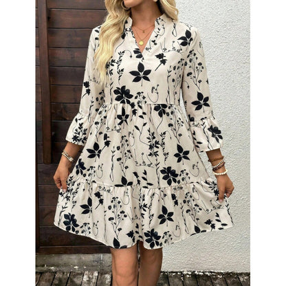 Boho V-Neck Tiered Midi Dress Floral A-Line Summer