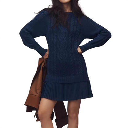 Women's Cable Knit Crew Neck Cashmere Sweater