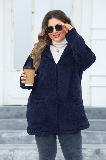 Plus Size Women's Thickened Hooded Plush Jacket