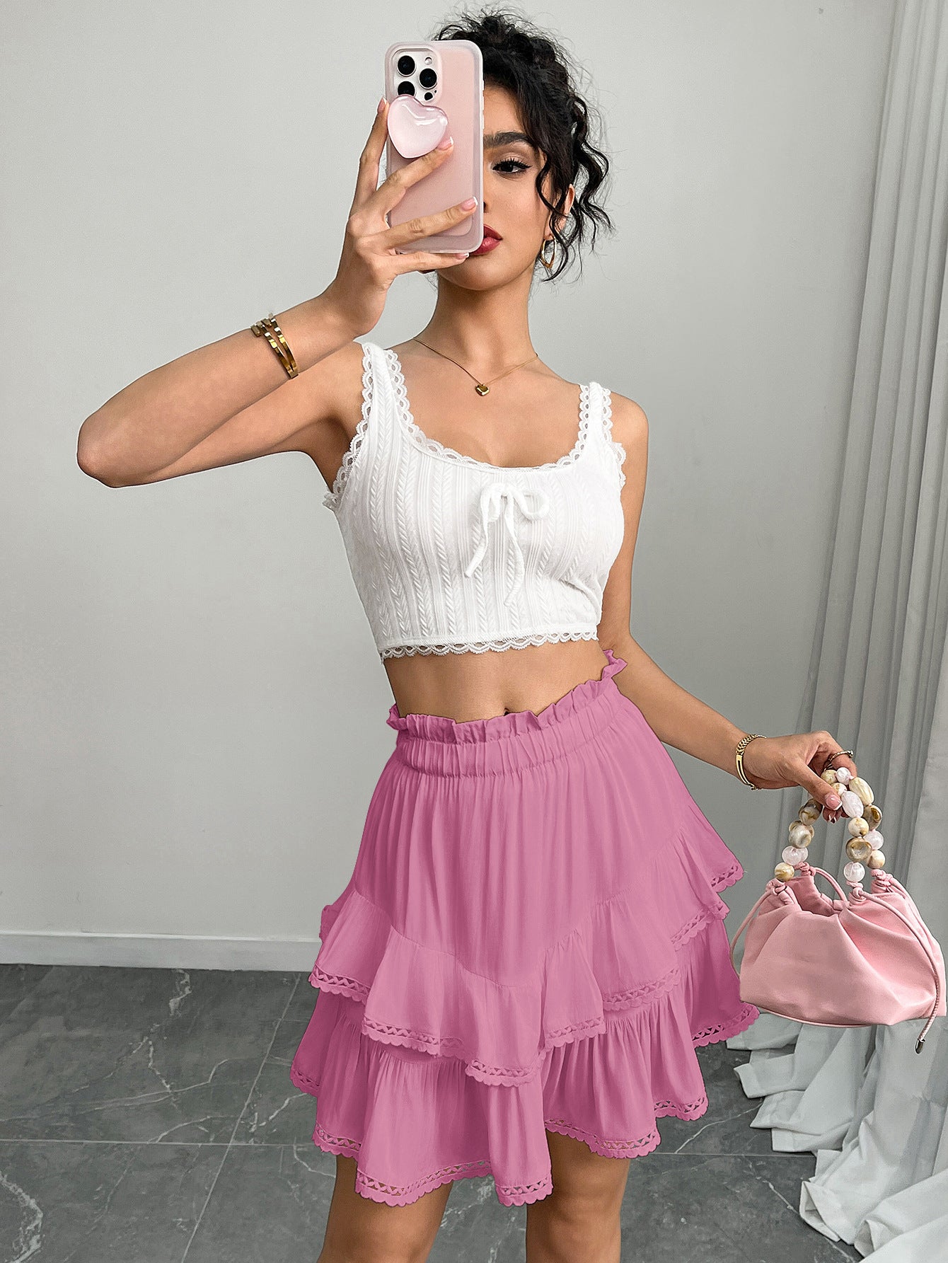 Women’s High Waist Tiered Ruffle Mini Skirt
