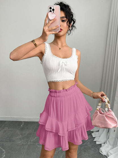 Women’s High Waist Tiered Ruffle Mini Skirt