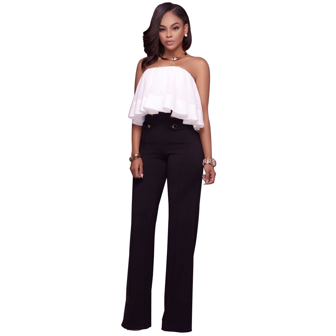Women's High Waist Double Button Flare Pants