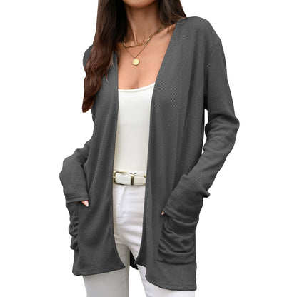 Women's Open Front Knit Cardigan Long Sleeve Pockets Loose
