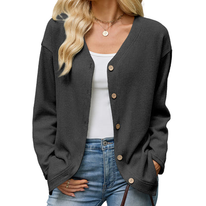 Women's Oversized V-Neck Button Front Knit Cardigan Sweater