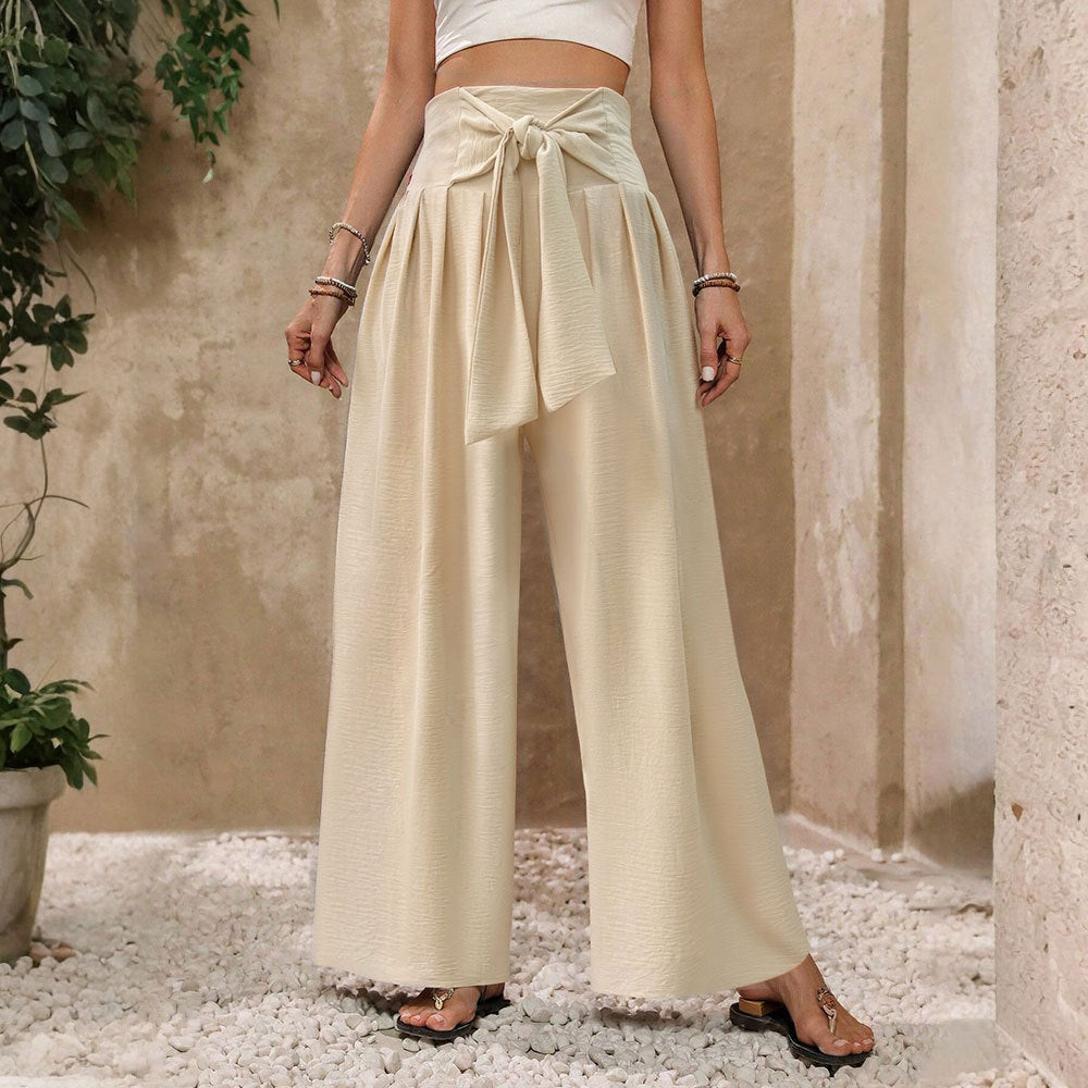 High Waist Tie Front Wide Leg Pants Resort Trousers