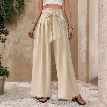 High Waist Tie Front Wide Leg Pants Resort Trousers