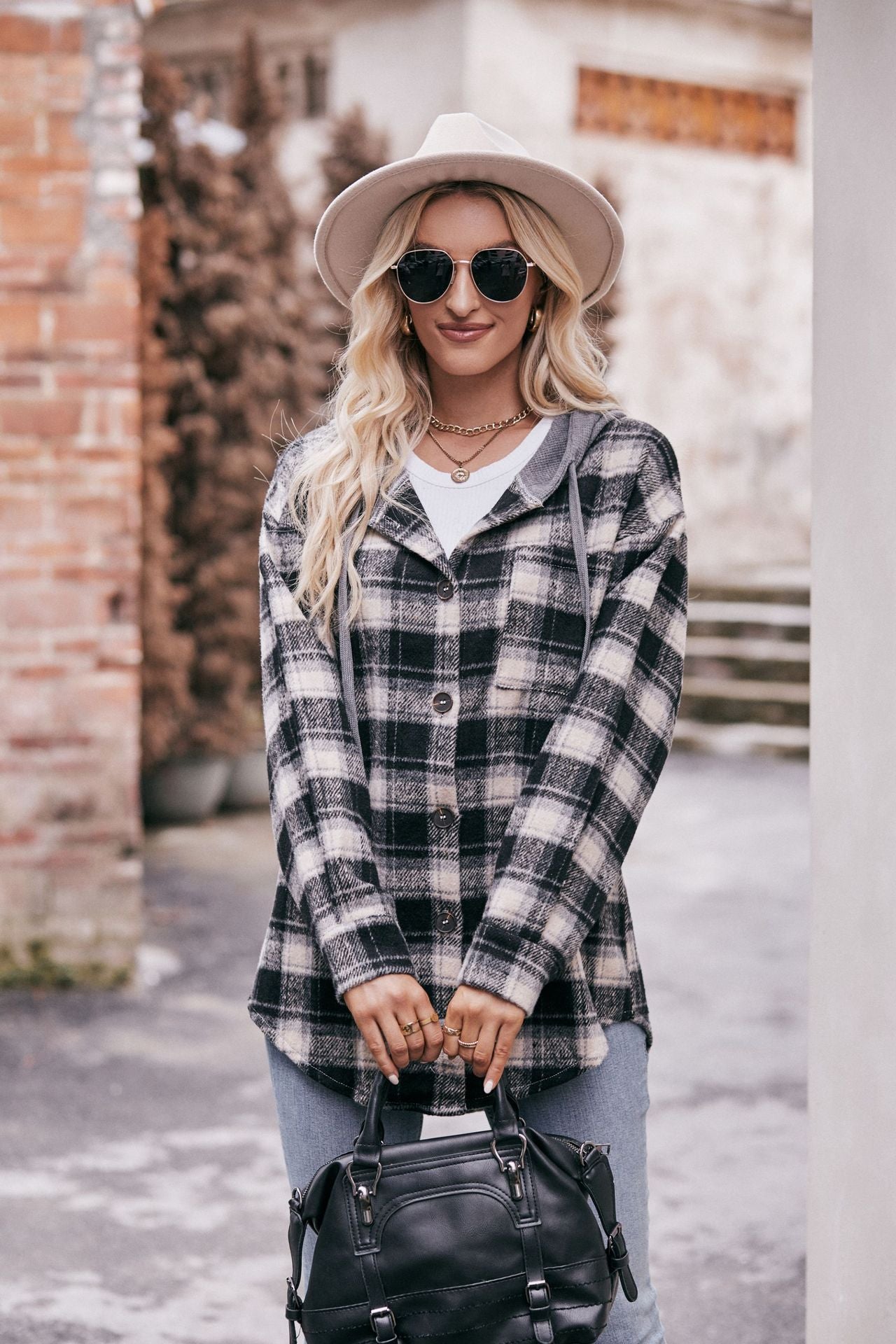 Plaid Hooded Shacket Jacket Oversized Fall Flannel Coat