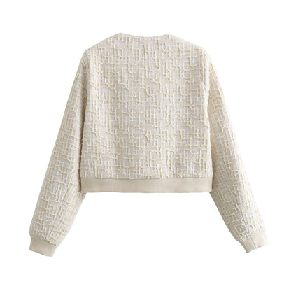 Women's Cropped Tweed Bomber Jacket Button Front