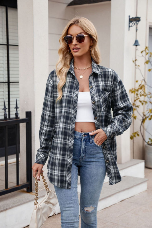 Plaid Flannel Button-Down Shirt for Women